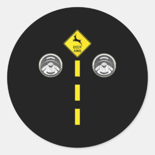 Deer Headlights With Road Markings Couples Costume Classic Round Sticker