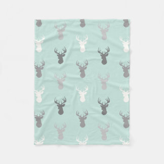 Deer Heads in Mint and Grey Fleece Blanket