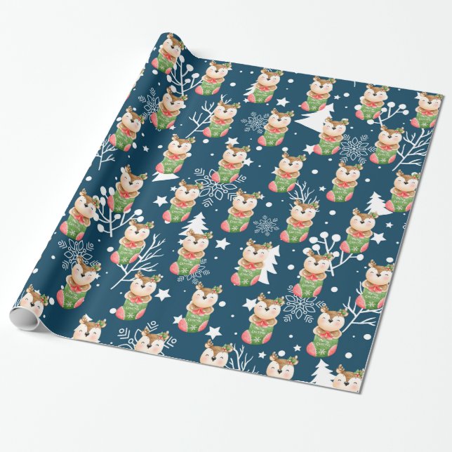Deer Holidays Customize Wrapping Paper (Unrolled)