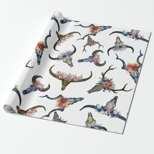 Deer Horn Floral Pattern Wrapping Paper (Unrolled)