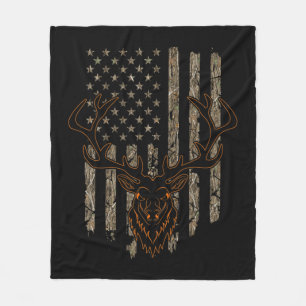 Deer Hunter American Flag Tree Camouflage Deer Hun Fleece Blanket