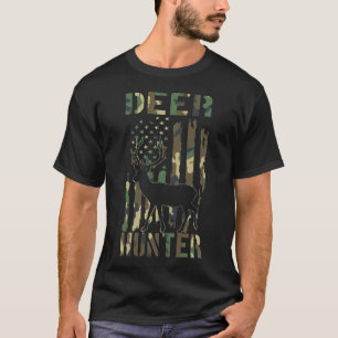 Deer Hunter Camo American Flag USA Military T-Shirt