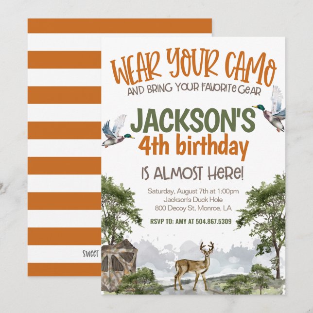 Deer Hunter Camo Birthday Invitation (Front/Back)