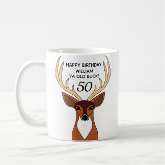 Deer Hunter Funny Old Buck Personalized Birthday Coffee Mug