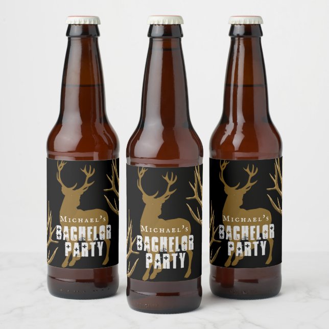 Deer Hunter Groom Antlers Bachelor Party Beer Bottle Label (Bottles)