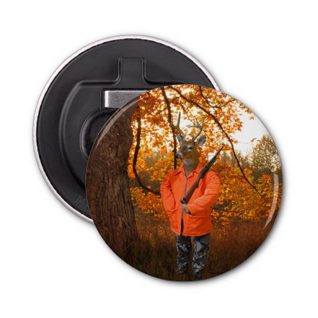 Deer Hunter In Woods Bottle Opener (Front)