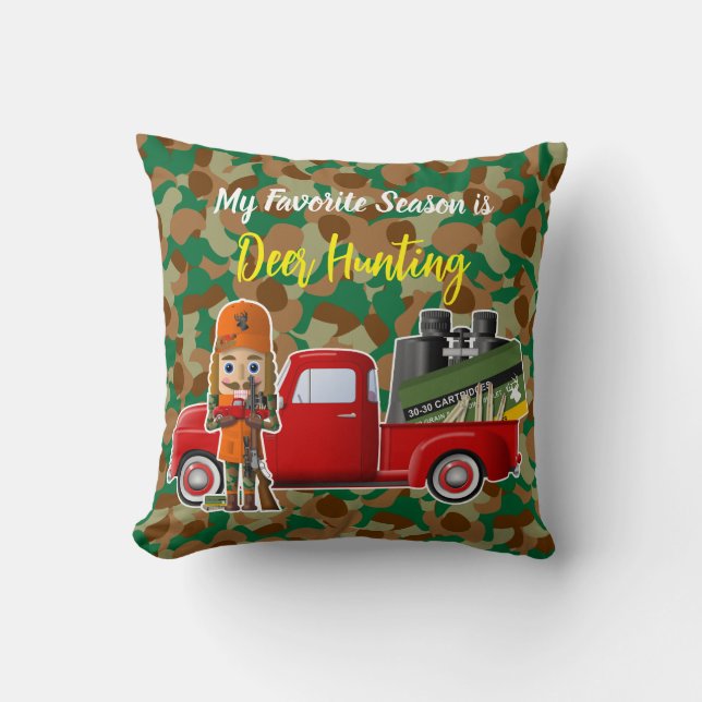 Deer Hunter Nutcracker with Little Red Truck Throw Pillow (Front)