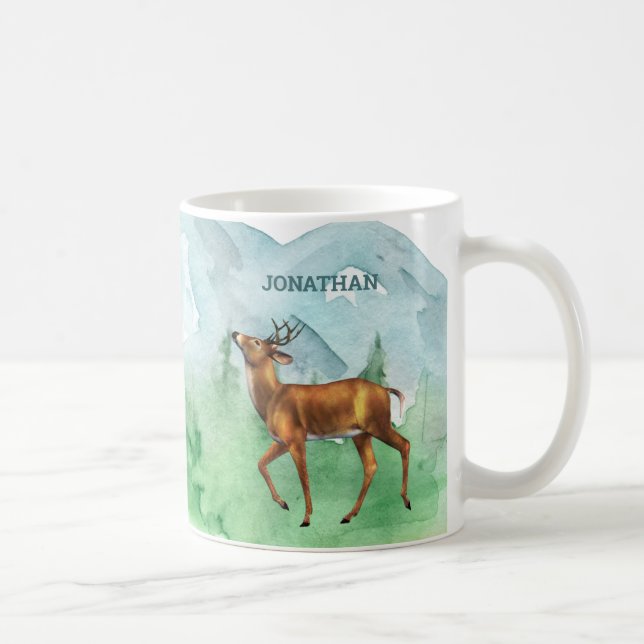 Deer Hunter Personalized Forest Mountain Coffee Mug (Right)