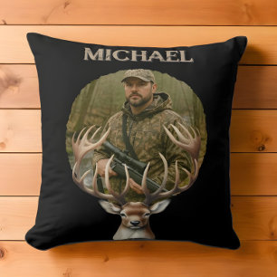 Deer Hunter Personalized Photo Camouflage Name Throw Pillow