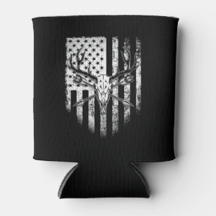 Deer Hunters Deer Skull on American Flag Can Cooler