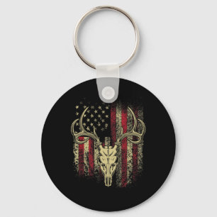 Deer Hunters Deer Skull on American Flag  Keychain