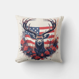 Deer Hunting American Flag USA Proud Hunter Throw Pillow