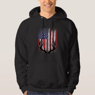 Deer Hunting American Flag Whitetail Buck Antlers Hoodie