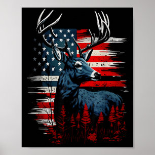 Deer Hunting American Flag Whitetail Buck Antlers  Poster