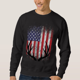 Deer Hunting American Flag Whitetail Buck Antlers Sweatshirt