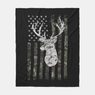 Deer Hunting Camo American Flag  Fleece Blanket