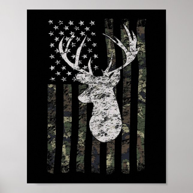 Deer Hunting Camo American Flag  Poster (Front)