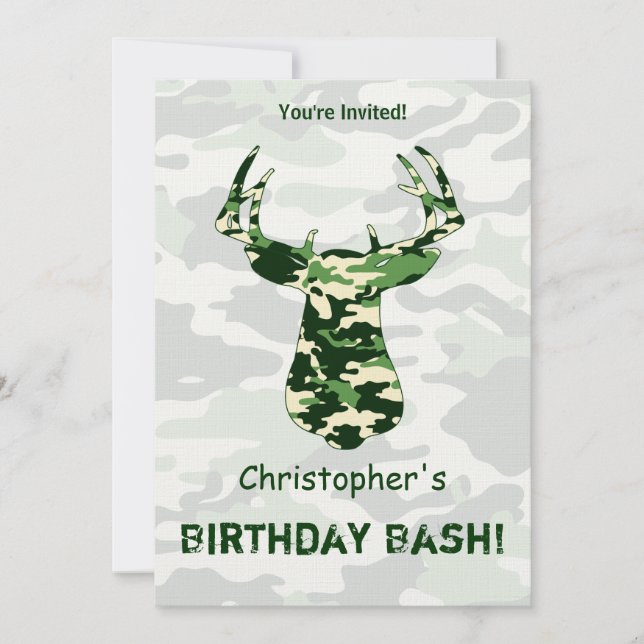 Deer Hunting Camo Buck Invitation (Front)