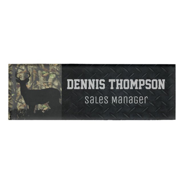 Deer Hunting Camo Office Job Title Diamond Plate (Front)