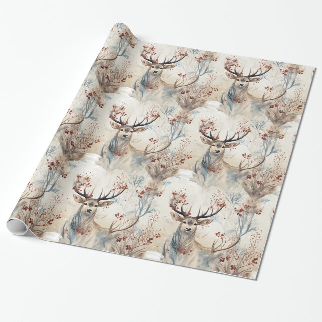 Deer Hunting Christmas Antlers Wrapping Paper (Unrolled)