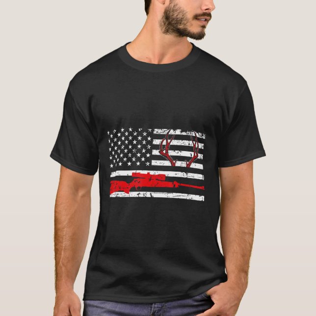 Deer Hunting Gifts American Flag Usa Flag Husband  T-Shirt (Front)