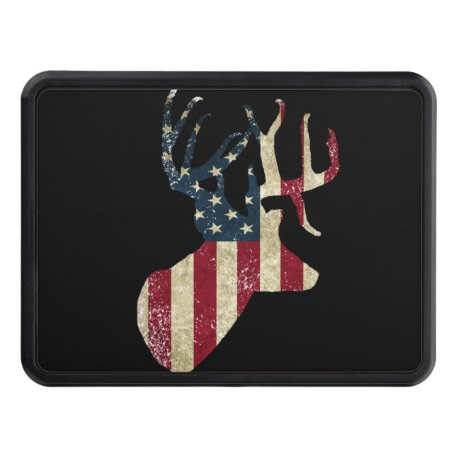 Deer Hunting Gifts, Patriotic Buck Deer Trailer Hitch Cover (Front)