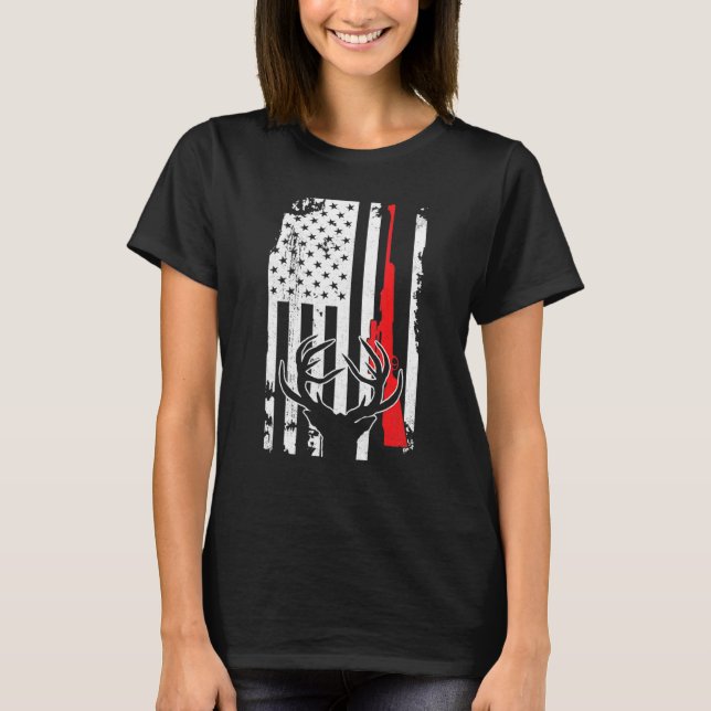 Deer Hunting Gun American Usa Flag Hunter Patrioti T-Shirt (Front)