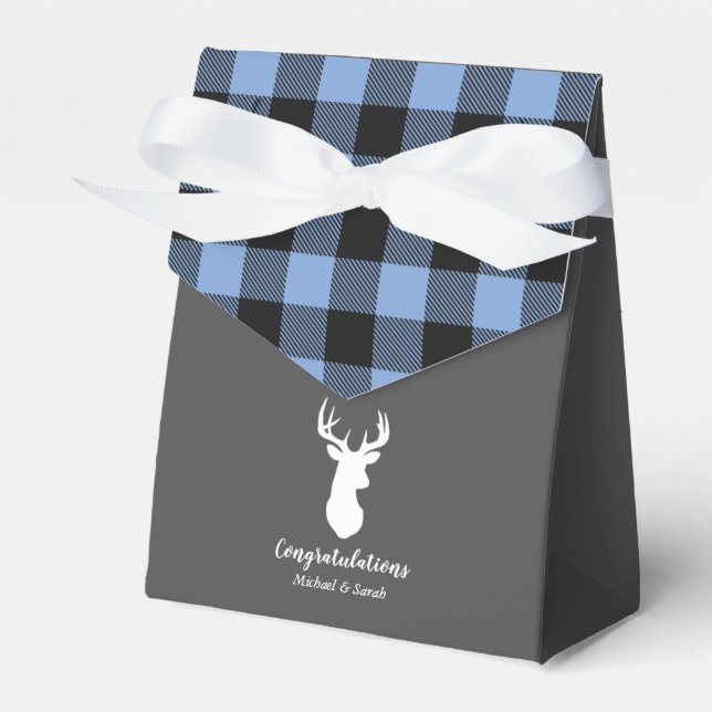 Deer Hunting Lodge Baby Shower Antlers Boy Blue Favor Box (Front Side)