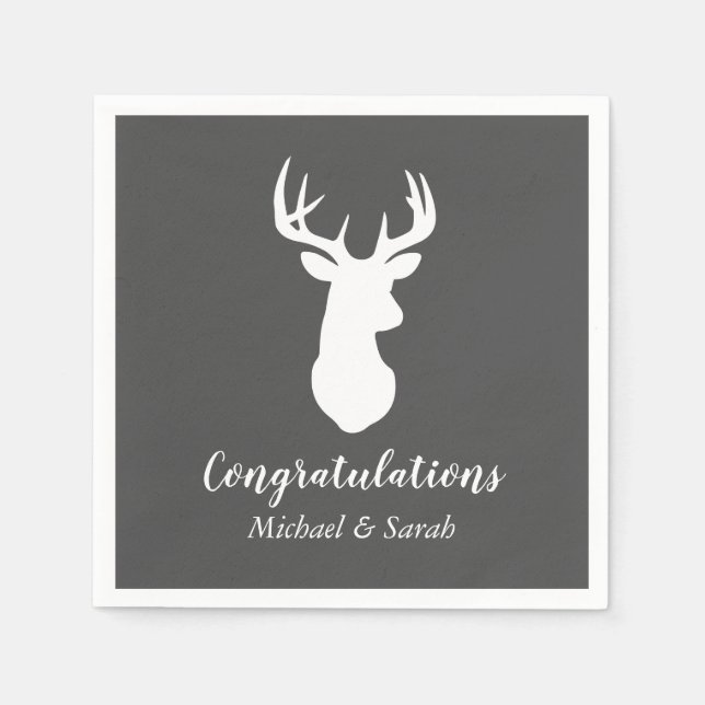 Deer Hunting Lodge Baby Shower Antlers Boy Blue Napkin (Front)