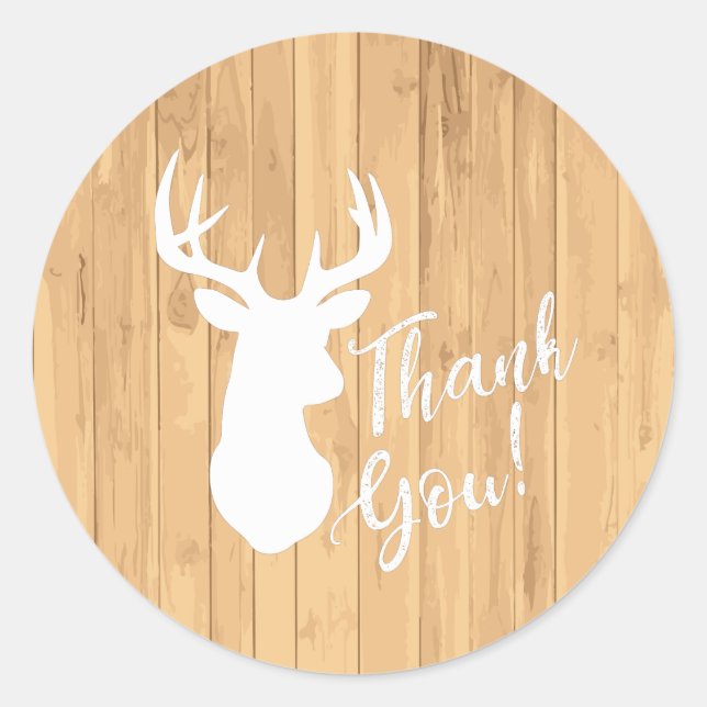 Deer Hunting Lodge Baby Shower Antlers Classic Round Sticker (Front)