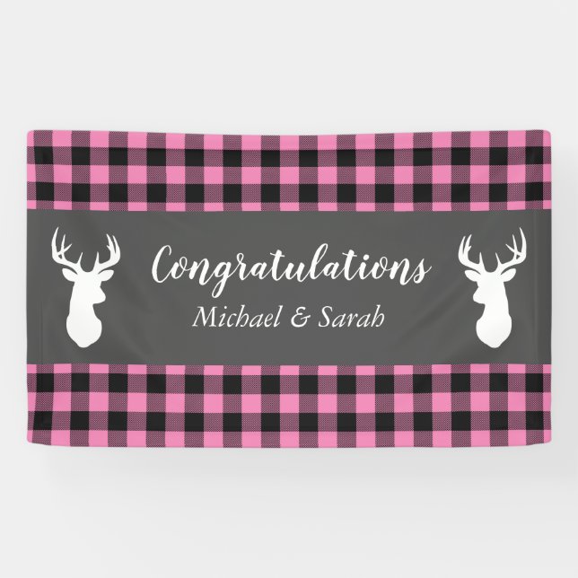 Deer Hunting Lodge Baby Shower Antlers Girl Pink Banner (Horizontal)