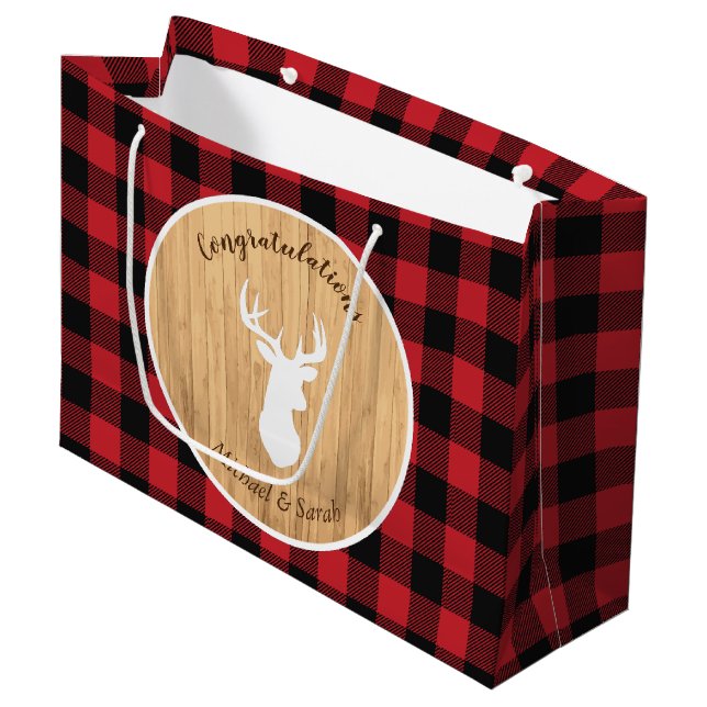 Deer Hunting Lodge Baby Shower Antlers Large Gift Bag (Front Angled)