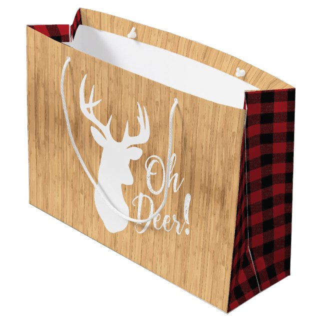 Deer Hunting Lodge Baby Shower Antlers Large Gift Bag (Back Angled)