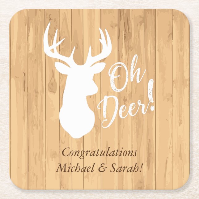 Deer Hunting Lodge Baby Shower Antlers Square Paper Coaster (Front)