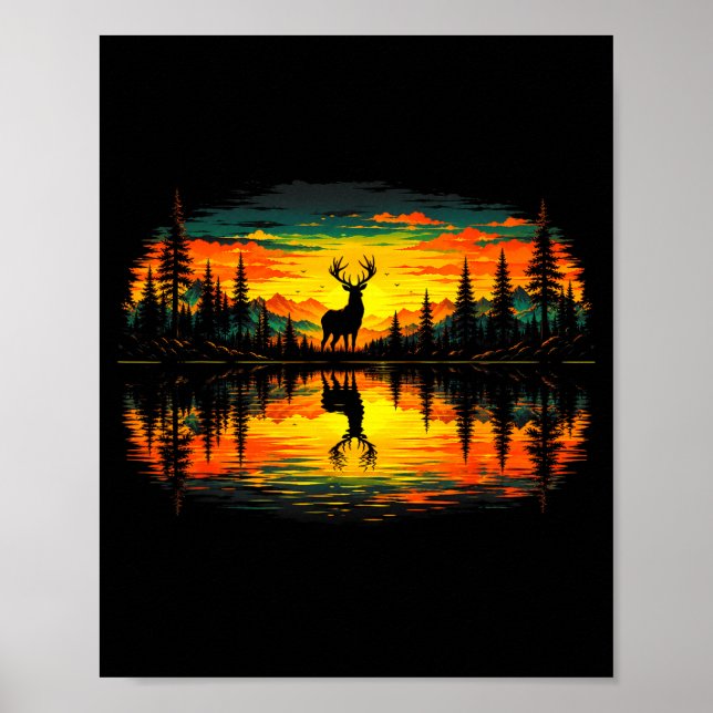 Deer hunting nature reflection forest trees poster (Front)