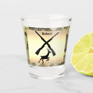 Deer Hunting Silhouette Camo Trim Personalized Shot Glass