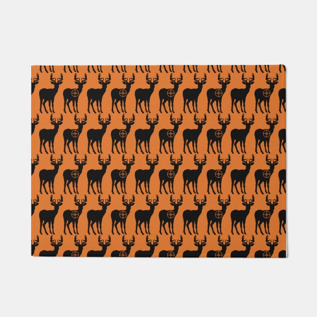 Deer Hunting Silhouette Pattern Orange Background Doormat (Front)