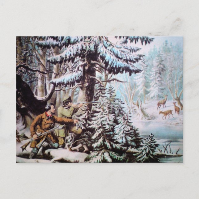 Deer Hunting Vintage Postcard (Front)