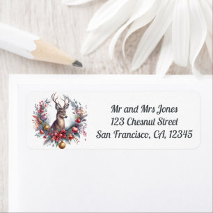 Deer in a Christmas Floral Wreath 2 Return address