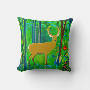Deer in a Fantasy Forest Setting Throw Pillow