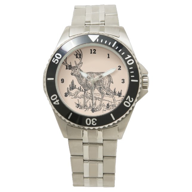 Deer In A Field Drawing Watch (Front)
