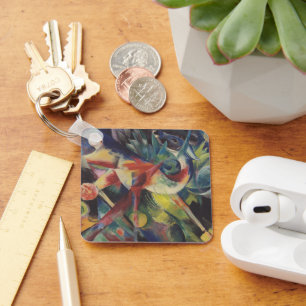 Deer in a Flower Garden by Franz Marc, Vintage Art Keychain