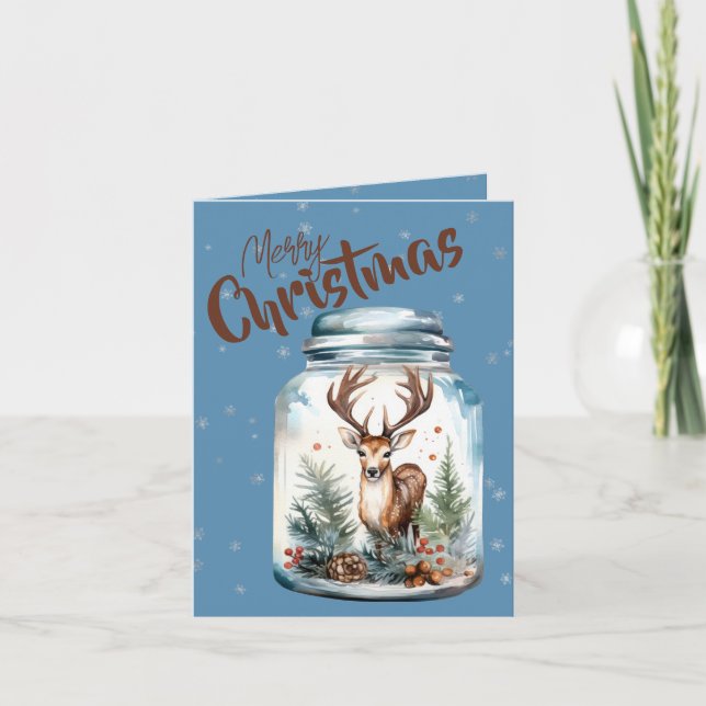 Deer in a Jar Snowflakes Blue Card (Front)