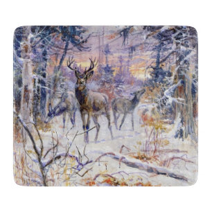 Deer in a Snowy Forest (Winter Season) Cutting Board