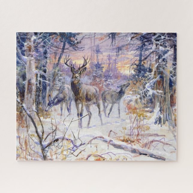 Deer in a Snowy Forest (Winter Season) Jigsaw Puzzle (Horizontal)