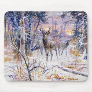 Deer in a Snowy Forest (Winter Season) Mouse Pad