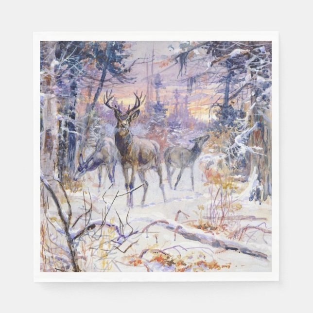 Deer in a Snowy Forest (Winter Season) Napkin (Front)