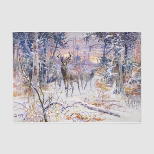 Deer in a Snowy Forest (Winter Season) Tissue Paper (Front)
