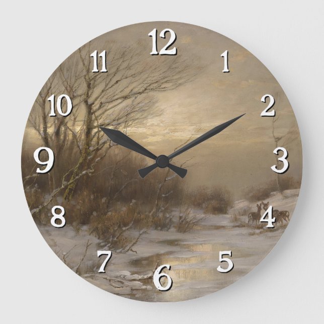 Deer in a Winter Landscape – Désiré Thomassin Large Clock (Front)