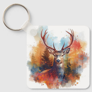 Deer in an Autumn Forest Keychain